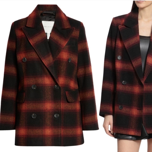 Avec Les Filles Double Breasted Wool Blazer Jacket Red Plaid M - Picture 1 of 10